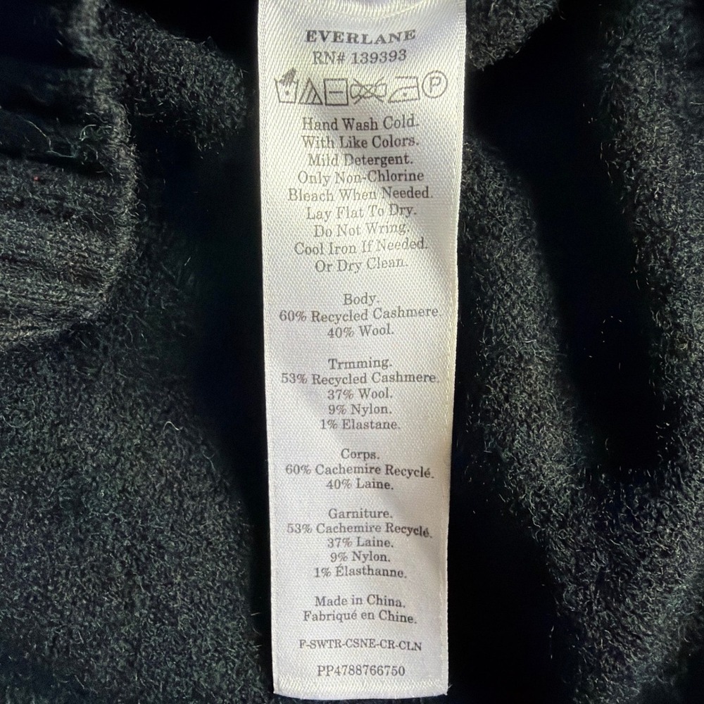 Everlane Black Recycled Cashmere Wool Crewneck Sweater Medium - Picture 4 of 6